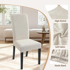 Searchi Jacquard Dining Room Chair Covers Set Of 4, Stretch Kitchen Chair Covers Washable Parsons Chair Slipcover Removable Dining Chair Protectors For Hotel,Ceremony(Beige Floral Texture)