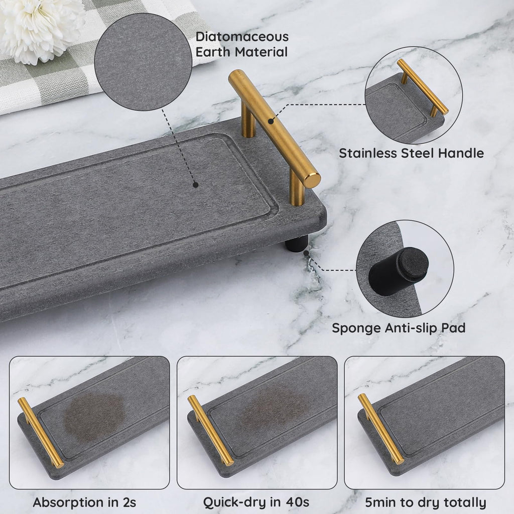 Segbeauty Instant Dry Sink Caddy, Water Absorbing Stone Drying Tray For Kitchen Counter, Quick Dry Diatomaceous Tray Countertop