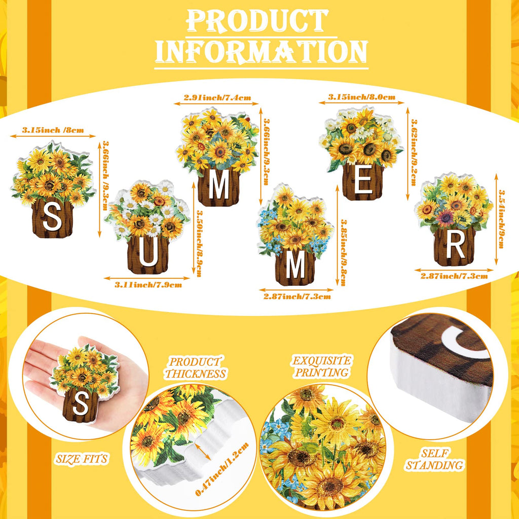 Maitys 6 Pcs Sunflower Summer Table Decor Wood Block Signs Farmhouse Tiered Tray Decor Flowers Tabletop Signs Decorations Wooden