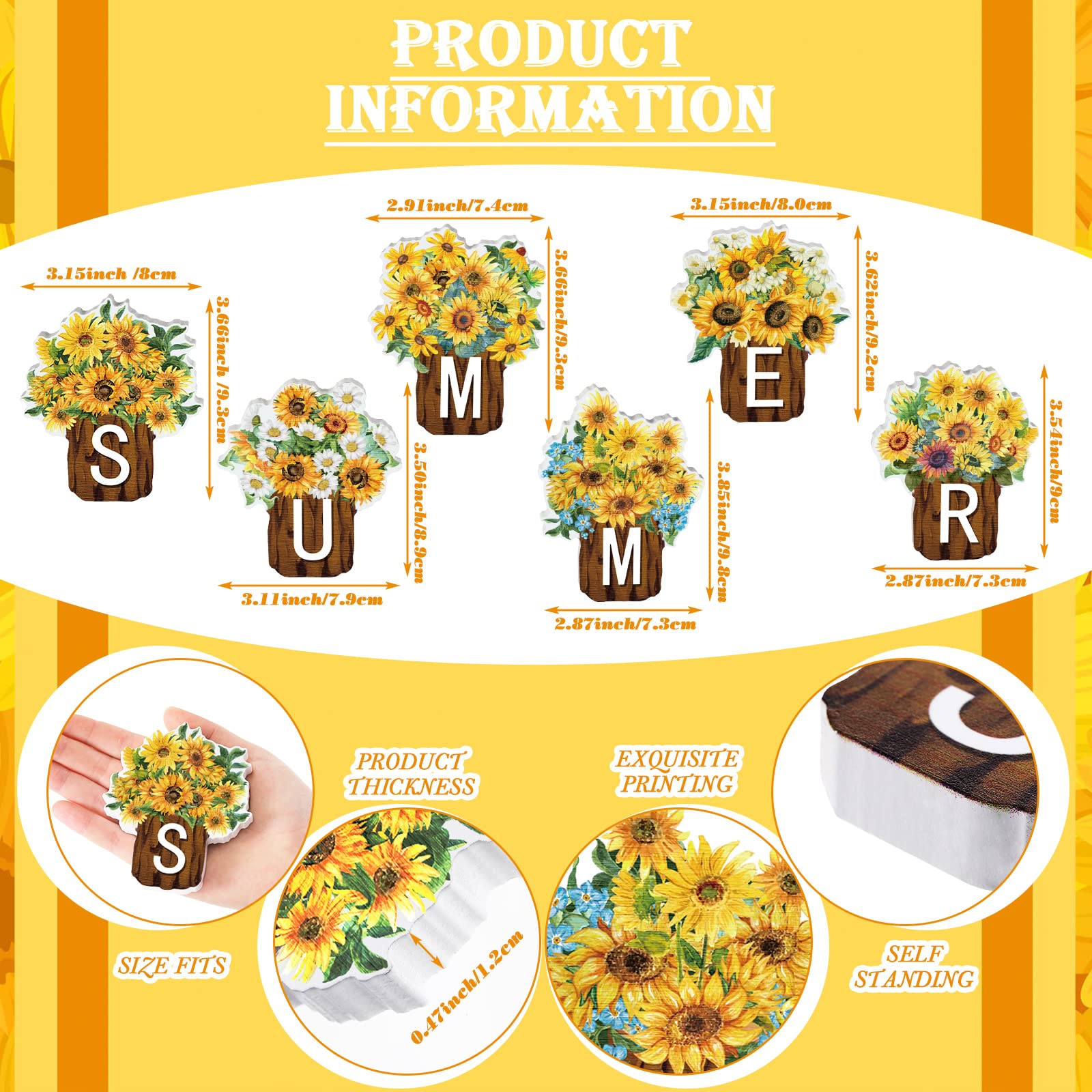 Maitys 6 Pcs Sunflower Summer Table Decor Wood Block Signs Farmhouse Tiered Tray Decor Flowers Tabletop Signs Decorations Wooden