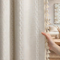 XOGUIBO Boho 80% Blackout Curtains with Gray Liner 84 Inches Long 2 Panels Set, Beige Linen Blend Drapes with Tassels and Cotton