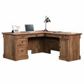 Sauder Palladia L Shaped Desk with Drawers, Office Desk with File Cabinet Storage, Cable Management, Keyboard Tray, in Vintage O