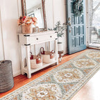 Pauwer Hallway Runner Rug 2X10, Long Washable Kitchen Rugs Runner, Farmhouse Vintage Medallion Area Rug Carpet Runner, Soft Thro