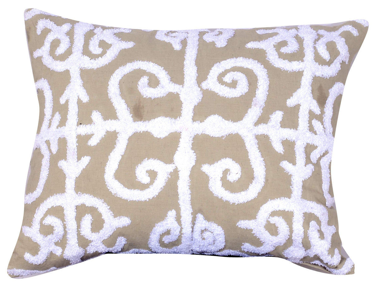 Benjara 20 X 16 Inch Cotton Pillow With Vermicular Pattern, Set Of 2, Brown And White
