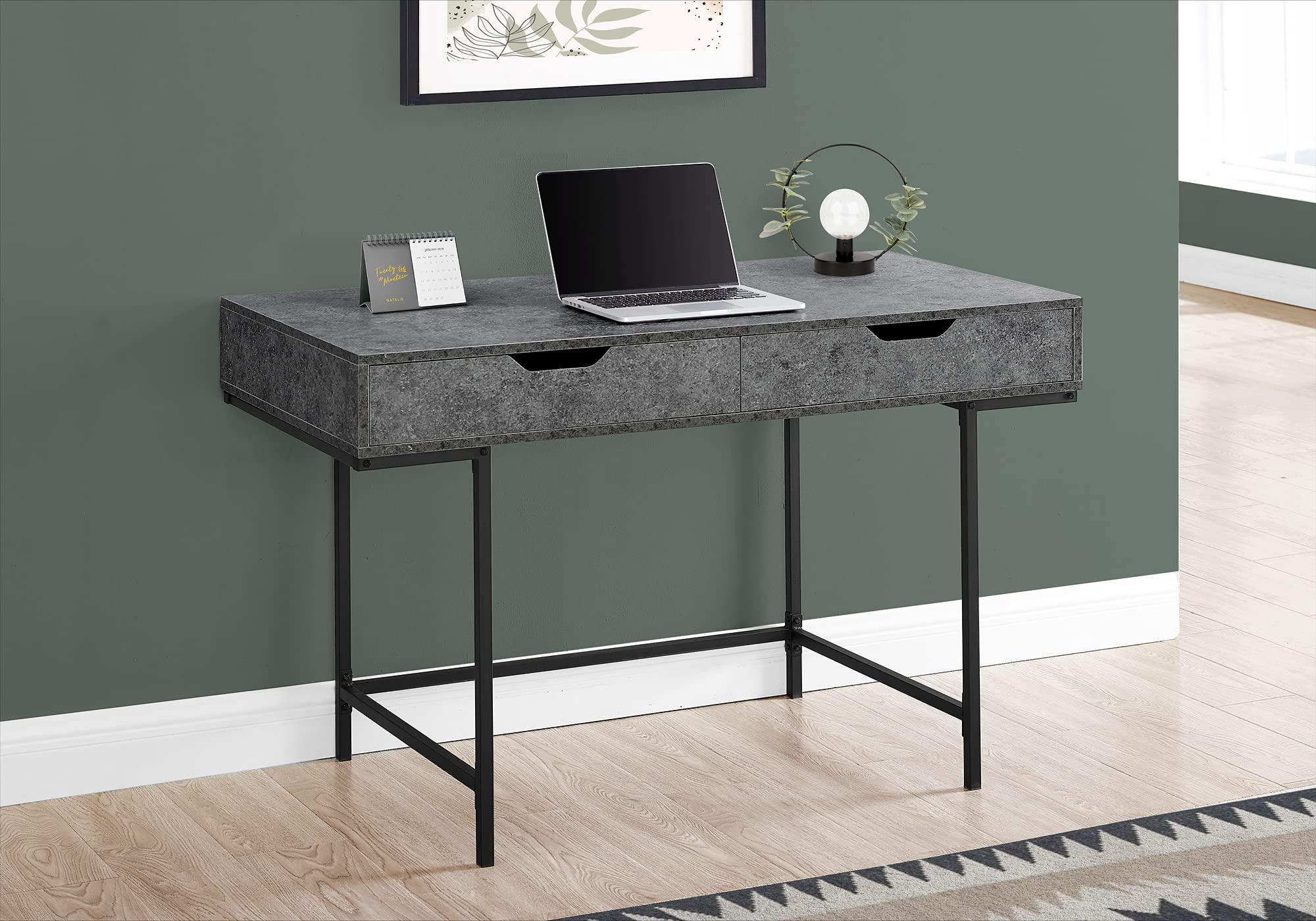 Monarch Specialties 7559 Computer Desk, Home Office, Laptop, Storage Drawers, 48&quot; L, Work, Metal, Laminate, Contemporary, Modern Desk-48 L Grey Stone-Look Black, 47.25&quot; L x 23.75&quot; W x 30&quot; H
