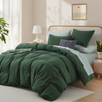 Lovque Green Duvet Cover Twin Size, 100% Washed Cotton Linen Like Bedding Set With Zipper Closure (No Comforter), 68X90 Inches,