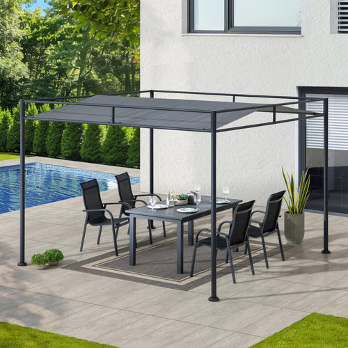 10 ft. x 10 ft. Patio Darkeford Metal Pergola With Black Sling Fabric Canopy