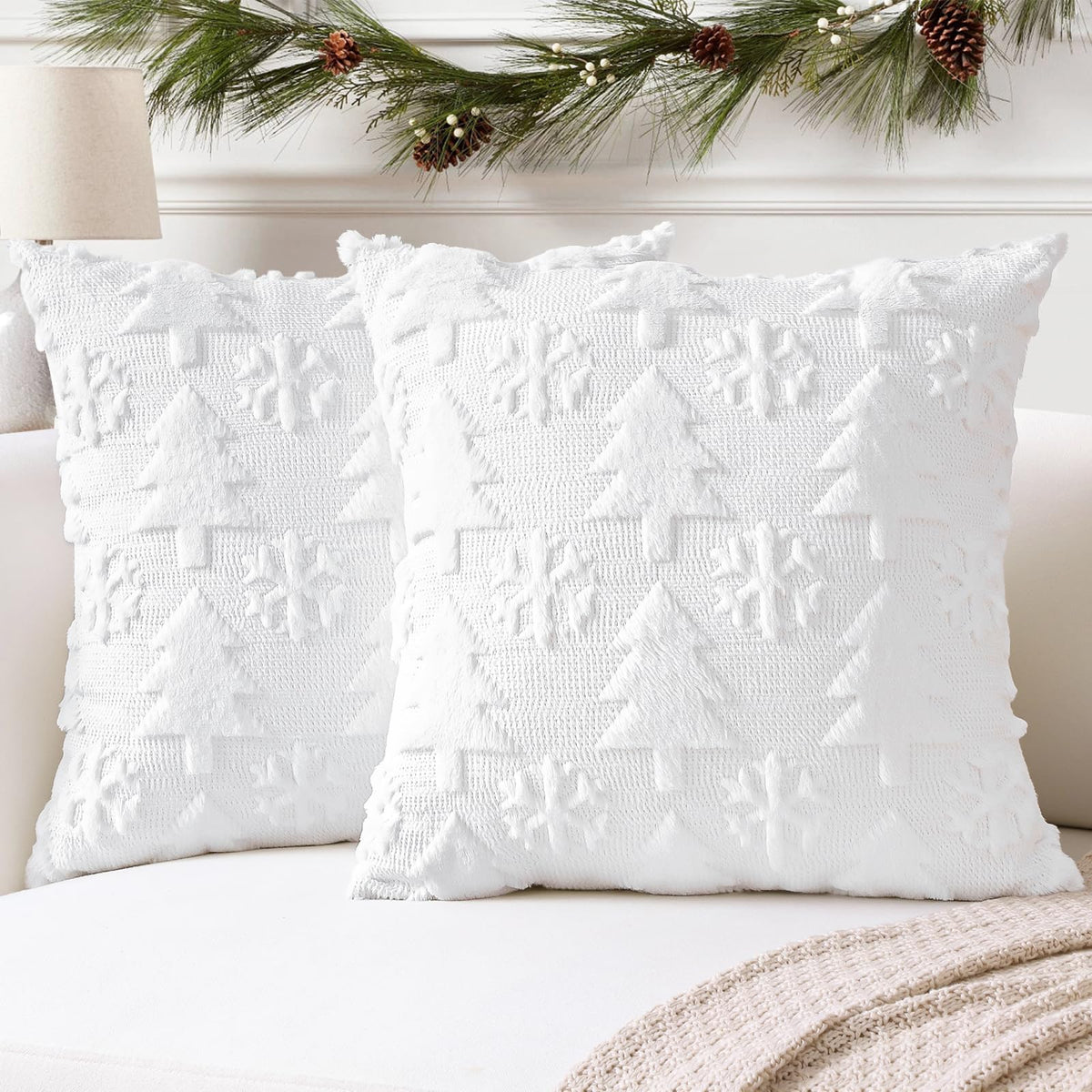 Otostar Set Of 2 Xmas Soft Plush Short Wool Velvet Decorative Throw Pillow Covers Square Luxury Style Cushion Case Pillow Shell