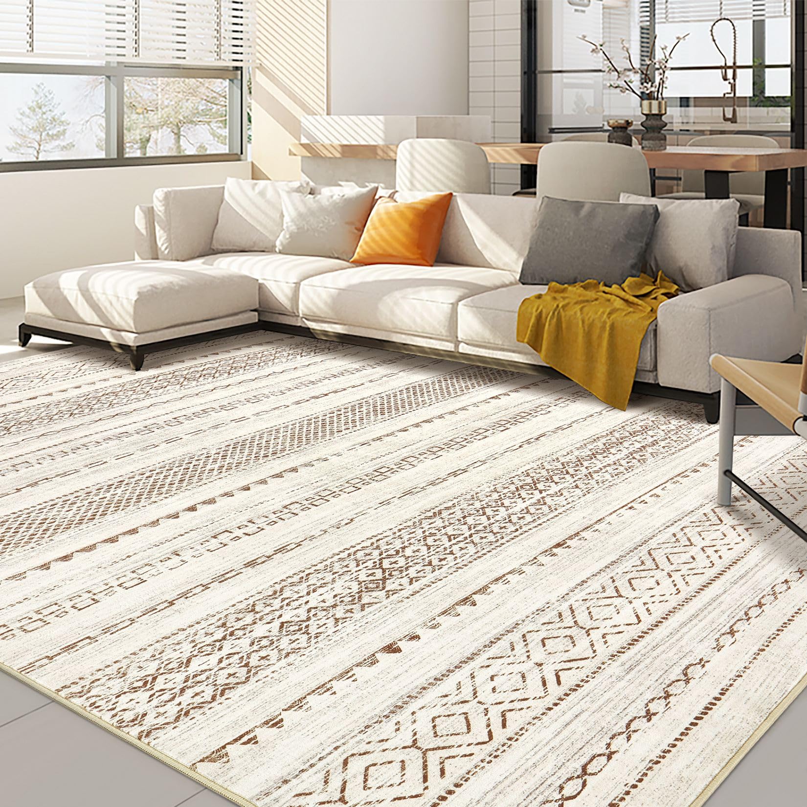 Nakagishi 10x12 Area Rug Living Room: Washable Boho Large Neutral Modern Soft Farmhouse Rugs Stain Resistant Indoor Floor Non-Sl