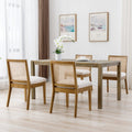 Bestano Rattan Dining Chairs Set Of 4 Natural Wooden Dining Room Chairs Rectangle Cane Country Kitchen Chairs Linen Upholstered