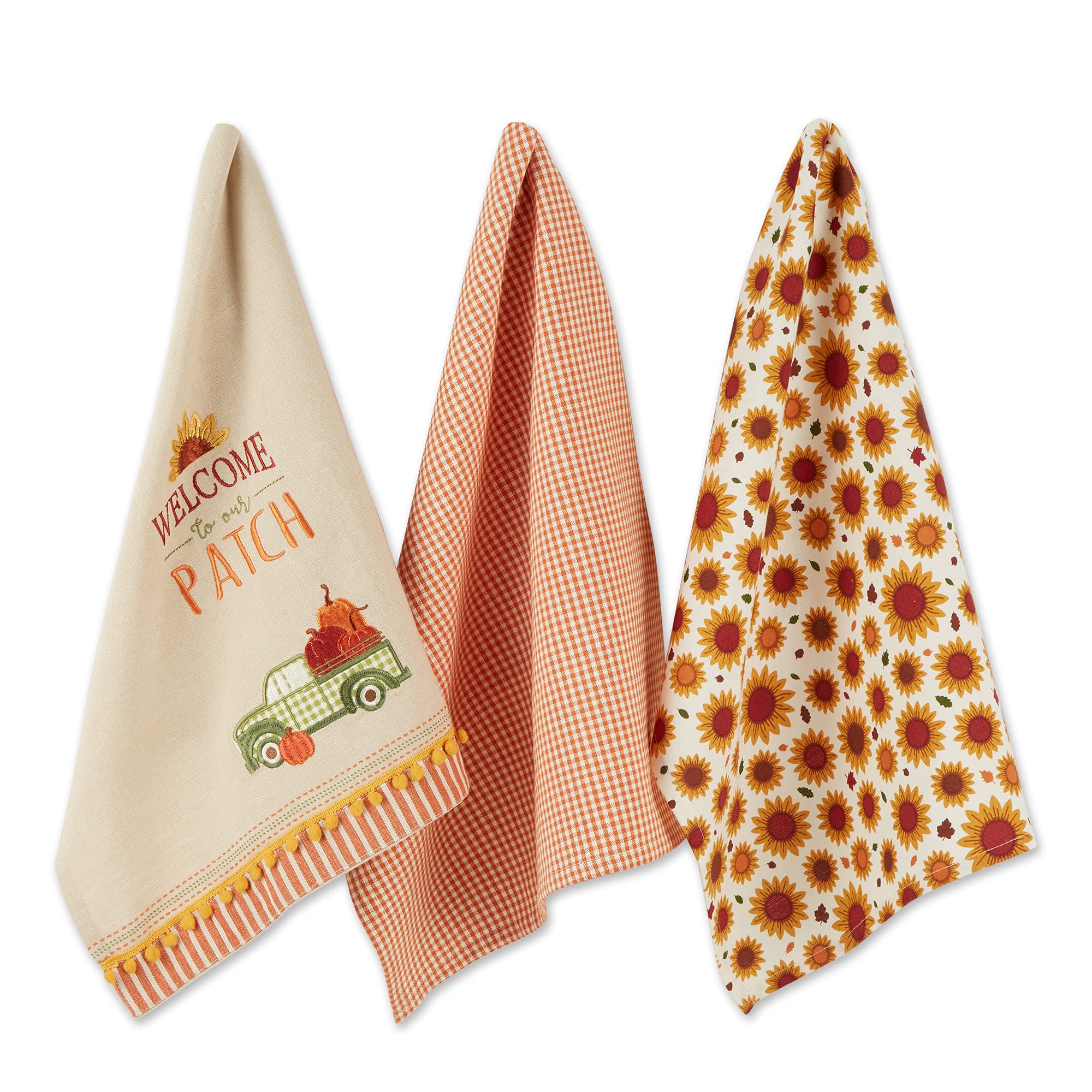 DII Pumpkin Spice Fall Kitchen Towels Collection Durable Cotton Cloth, Decorative and Absorbent, Dish Towel Set, 18x28, Truck, 3