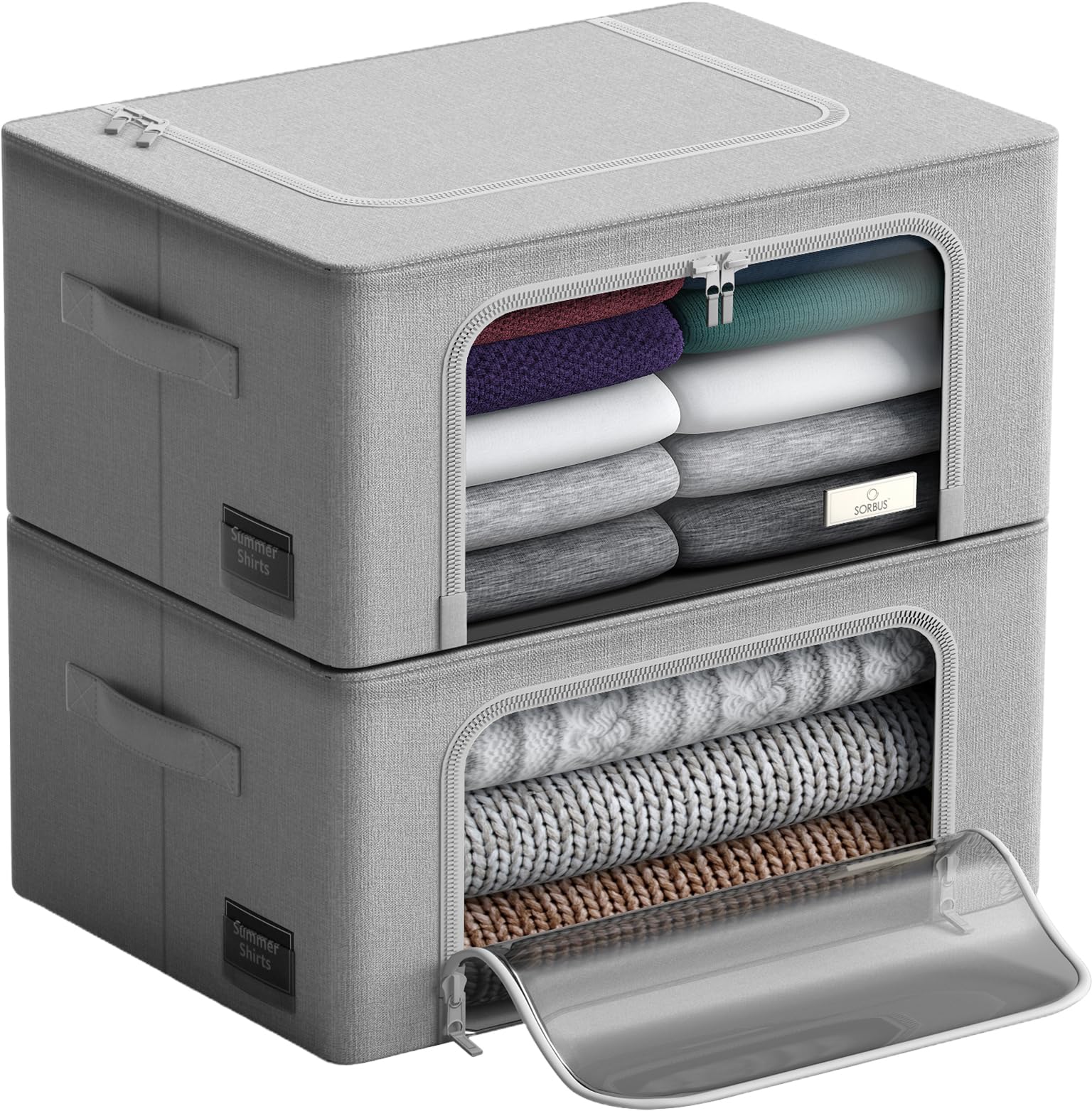 Sorbus Storage Bins with Metal Frame - Stackable & Foldable Clothes Organizer Bags - Oxford Fabric Storage Containers with Large