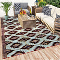 Balajeesusa Recycled Outdoor Plastic Patio Rugs Clearance Waterproof Rv Camper Rug Large Reversible Mats 9'X12' Red, Black, Sky
