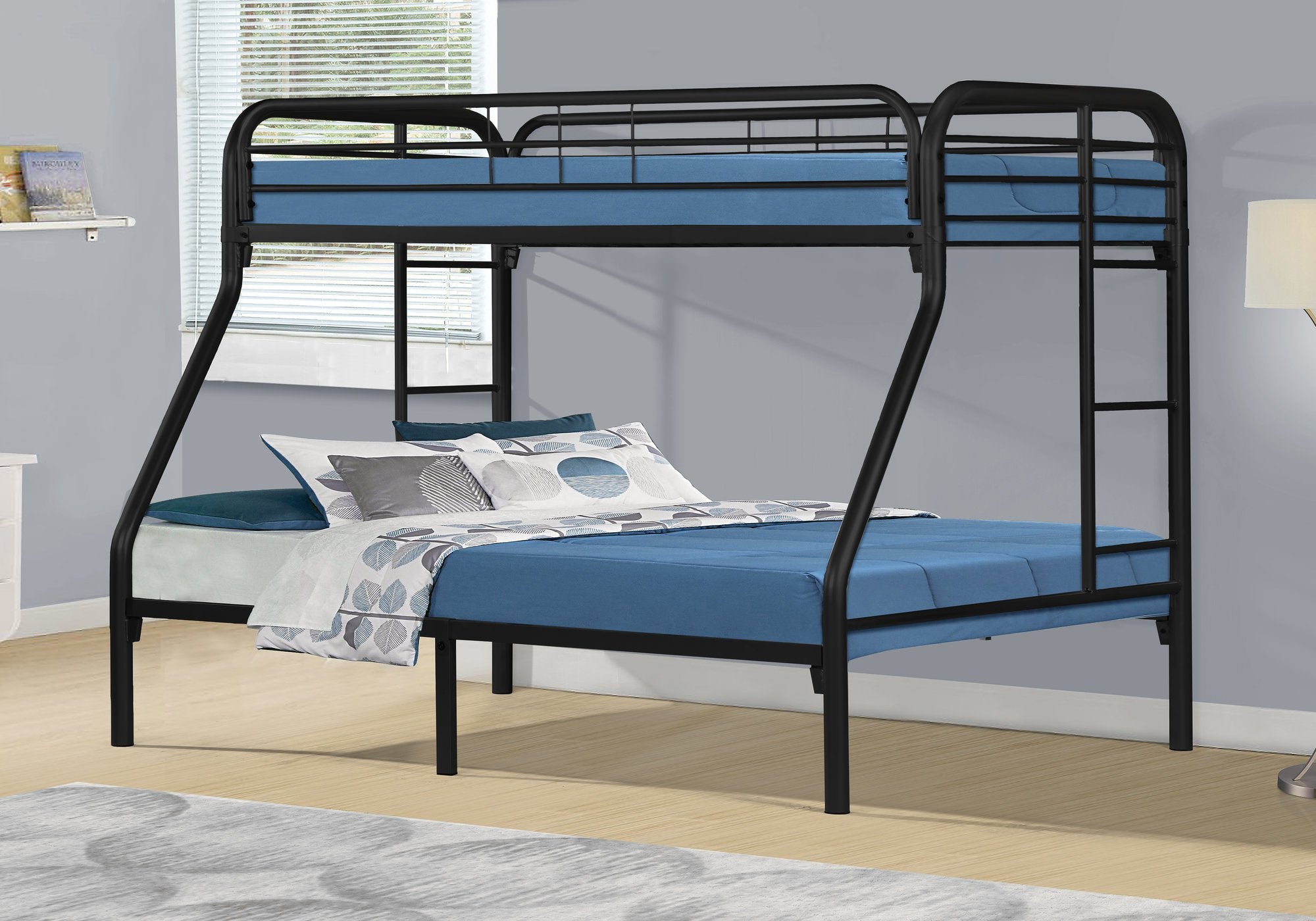 Monarch Specialties Ladder Bunk Bed, Metal Frame, Black, Twin Over Full Size