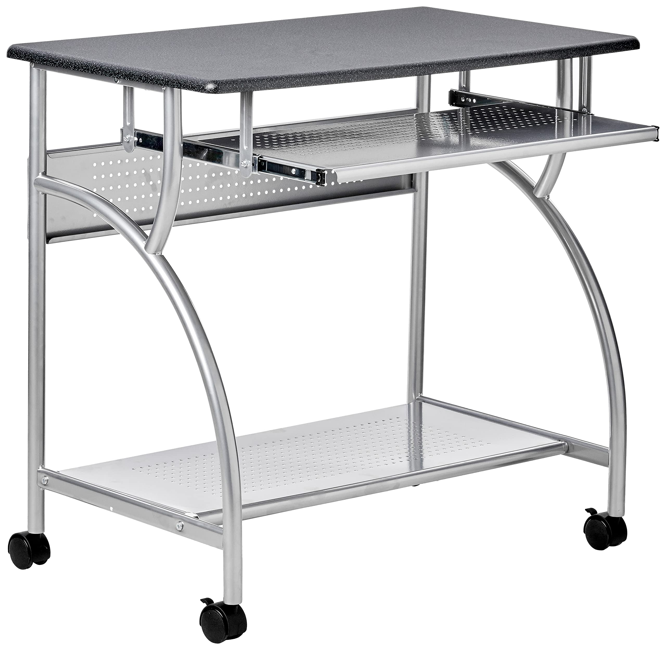Safco Products 947Ant Mobile Rolling Workstation - Anthricite Metallic Gray, Heavy-Duty Steel Frame, Take Anywhere Caster Wheels, Computer Desk With Keyboard Tray, Portable Home Office Desk, Gray