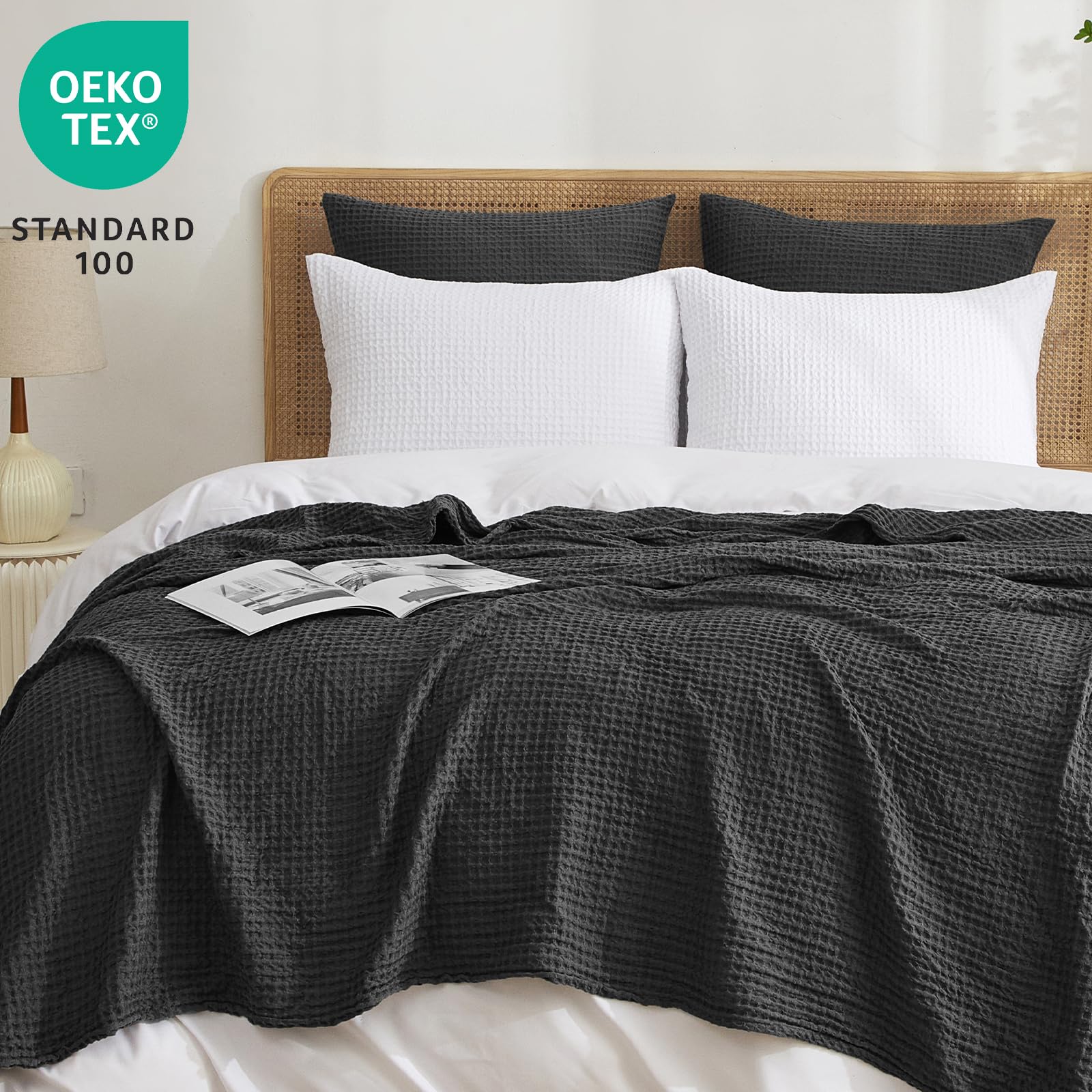 Phf Ultra Soft Waffle Weave Euro Shams Pillow Covers 26' X 26' 2 Pack, No Filling, Breathable Skin-Friendly Euro Throw Pillow Covers For Bed Couch Sofa, Black