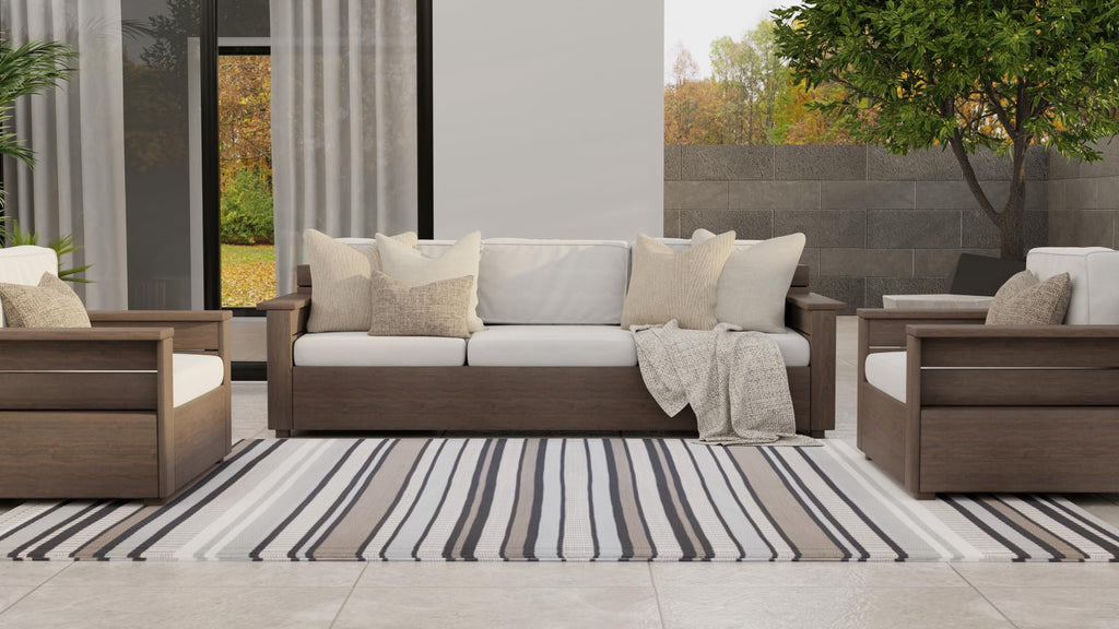 Mad Mats Outdoor/Indoor, Reversible Plastic Mat For Patio, Porch, Deck, Kitchen & Bath, Stripes (2.5' X 6', Cool Grey)