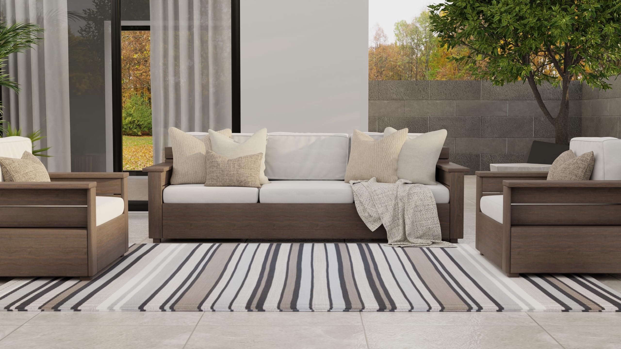 Mad Mats Outdoor/Indoor, Reversible Plastic Mat For Patio, Porch, Deck, Kitchen & Bath, Stripes (2.5' X 6', Cool Grey)