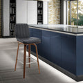 Armen Living Renee 30 Inch  Swivel Gray Faux Leather And Walnut Wood Bar Stool