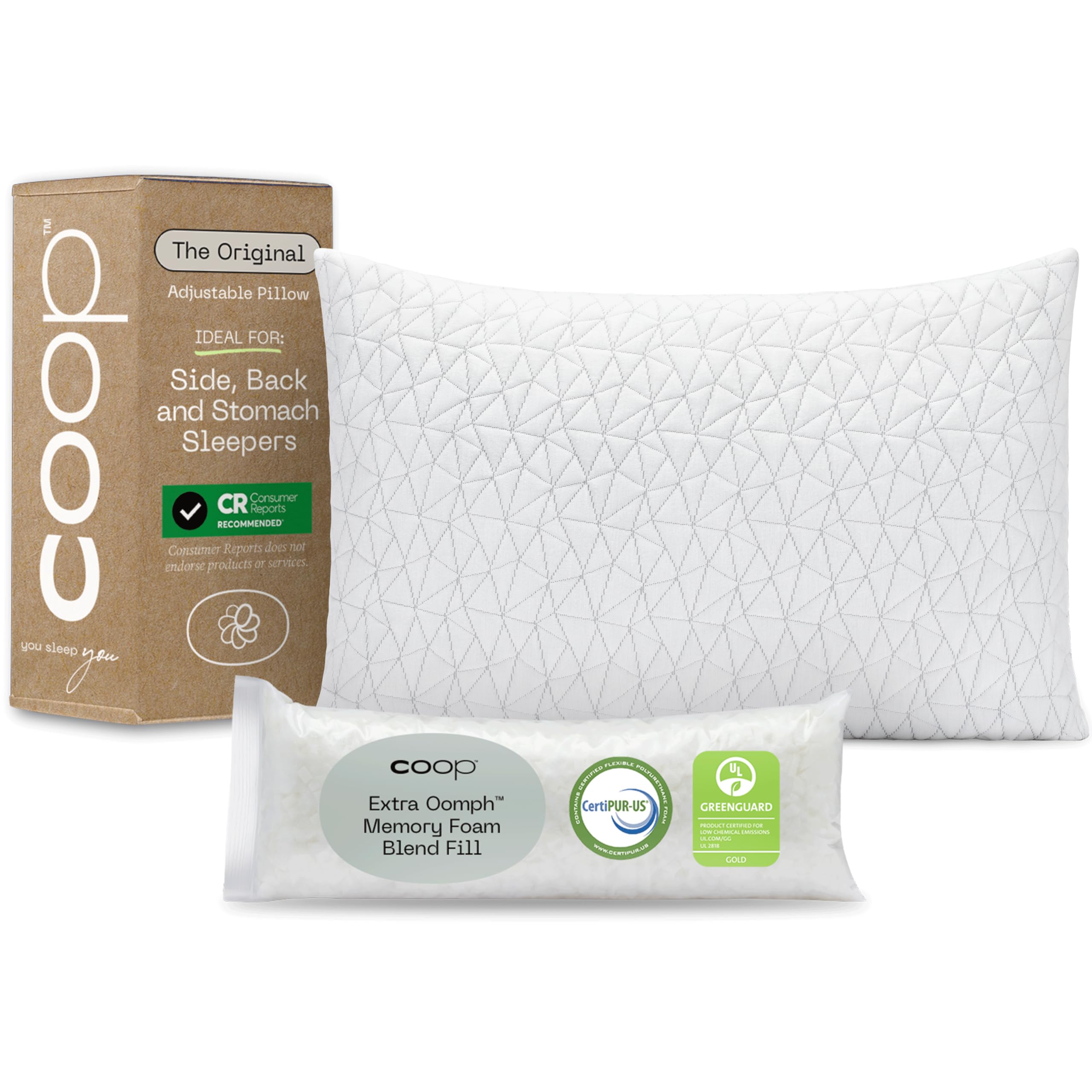 Coop Home Goods Original Adjustable Pillow, King Size Bed Pillows For Sleeping, Cross Cut Memory Foam Pillows - Medium Firm Back