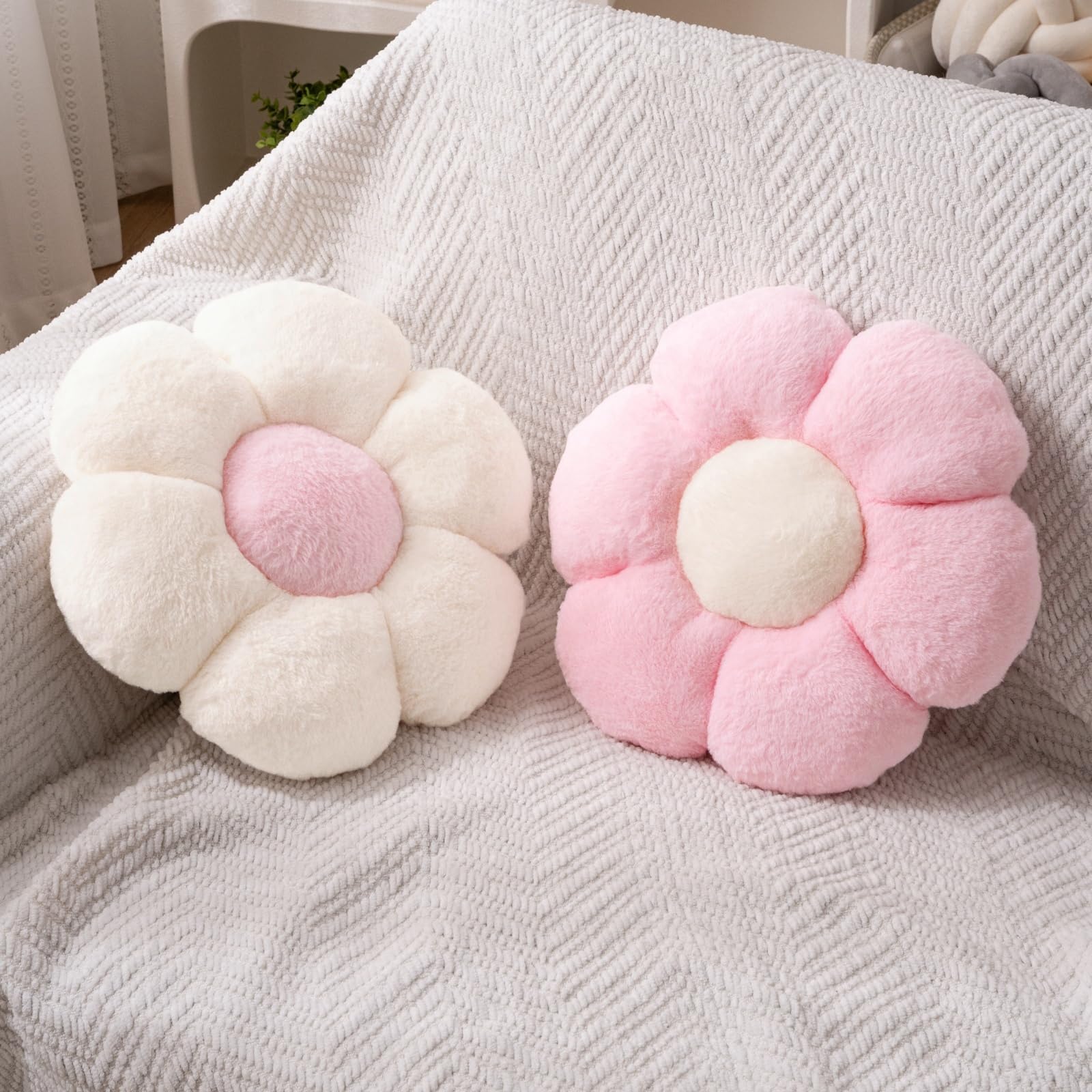 Jznexd 2 Pcs Flower Pillow Cute Pink Throw Pillows Daisy Flower Shaped Floor Cushions Set, Preppy Decorative Throw Pillows For G