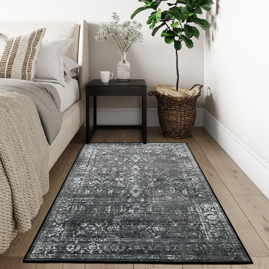 Lahome Black Rug For Living Room Washable Area Rugs For Living Room 4X6,Non Slip Floor Rugs For Living Room Stain Resistant Dini