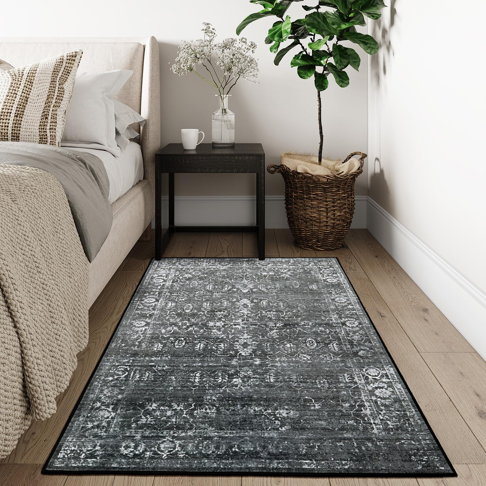 Lahome Black Rug For Living Room Washable Area Rugs For Living Room 4X6,Non Slip Floor Rugs For Living Room Stain Resistant Dini