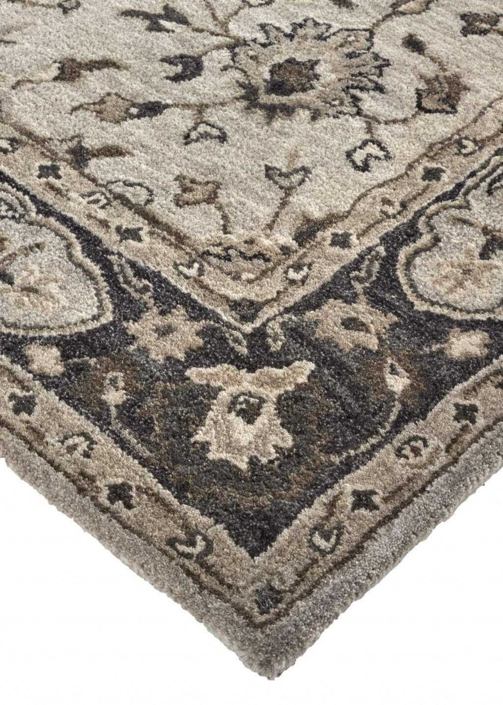 HomeRoots 511274 8 x 11 ft. Gray Ivory & Taupe Wool Floral Hand Tufted Handmade Stain Resistant Rectangle Area Rug