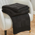 Cozecube Knit Throw Blanket, Black Checkered Throw Blanket For Couch, Soft Cozy Warm Knitted Throw Blanket For Bed Sofa Living R