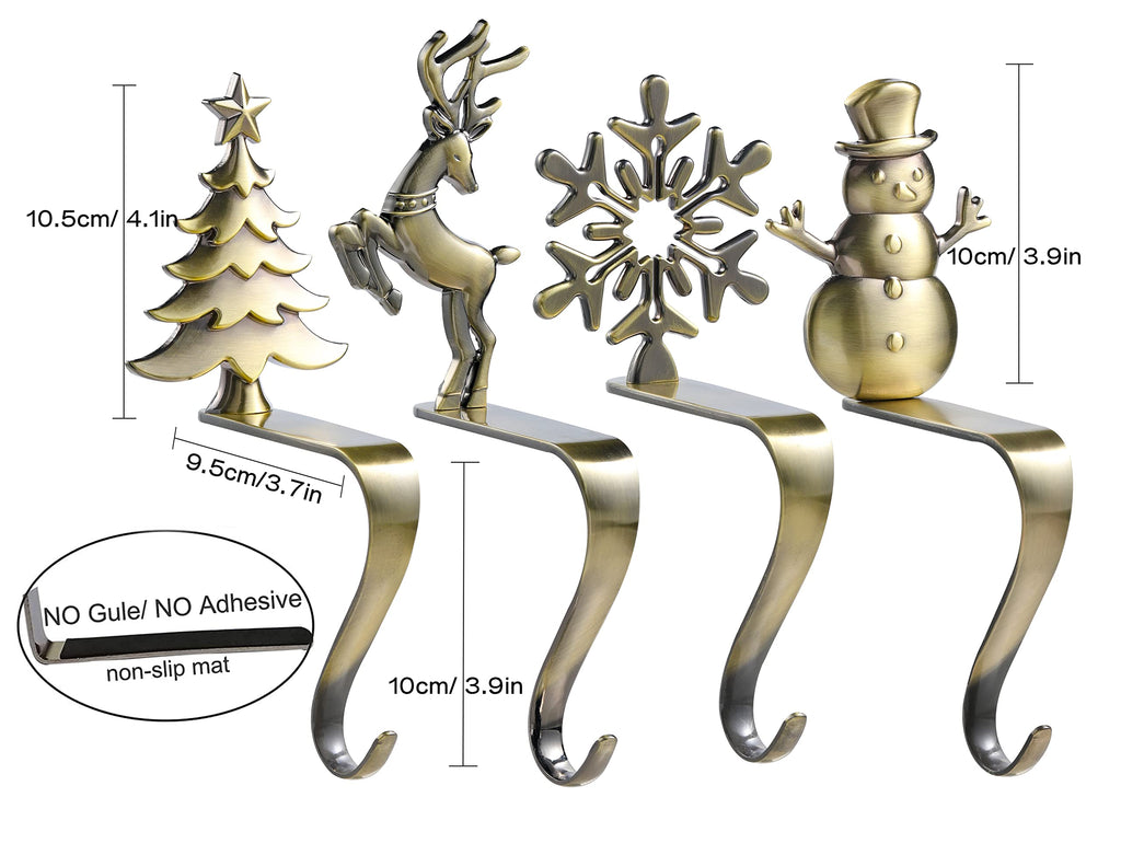 Night-Gring Christmas Stocking Holder - Set Of 4 Stocking Hangers Snowman Santa Snowflakes Christmas Tree Deer Christmas Stockin