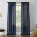 No. 918 Erica Crushed Sheer Voile Rod Pocket Curtain Panel, 51 x 63, Navy Blue