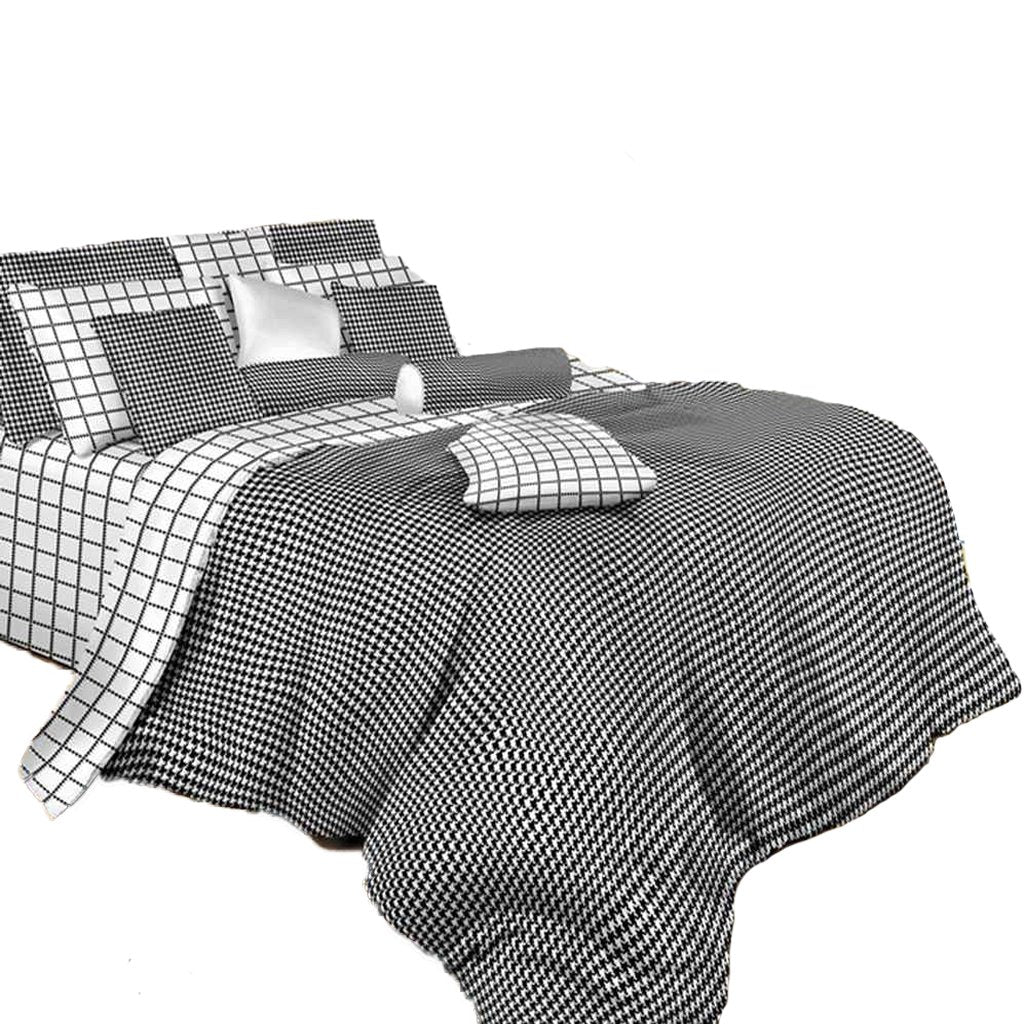 Dolce Mela Dm497K 6-Piece Bedding Duvet Cover Set, King, Check, Black And White