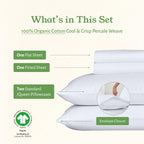 California Design Den Percale Full Size Sheet Sets, Deep Pocket 100% Organic Cotton Sheets, Gots Certified, Soft, Breathable & Cooling Sheets Full Size Bed, White Sheets