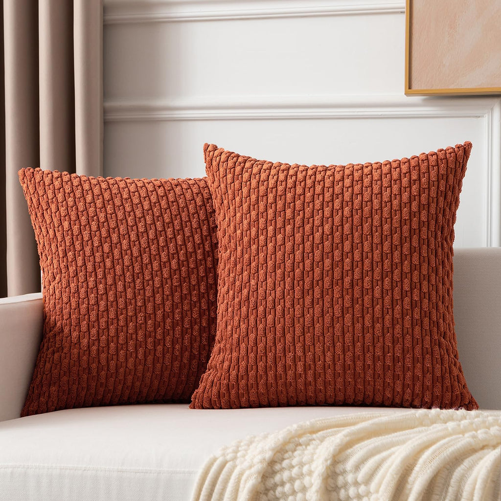 Kevin Textile 2 Packs Rust 26X26 Pillow Covers Euro Pillow Covers With Stripe Pattern Big Throw Pillow Covers For Couch Bedroom 66X66 Cm
