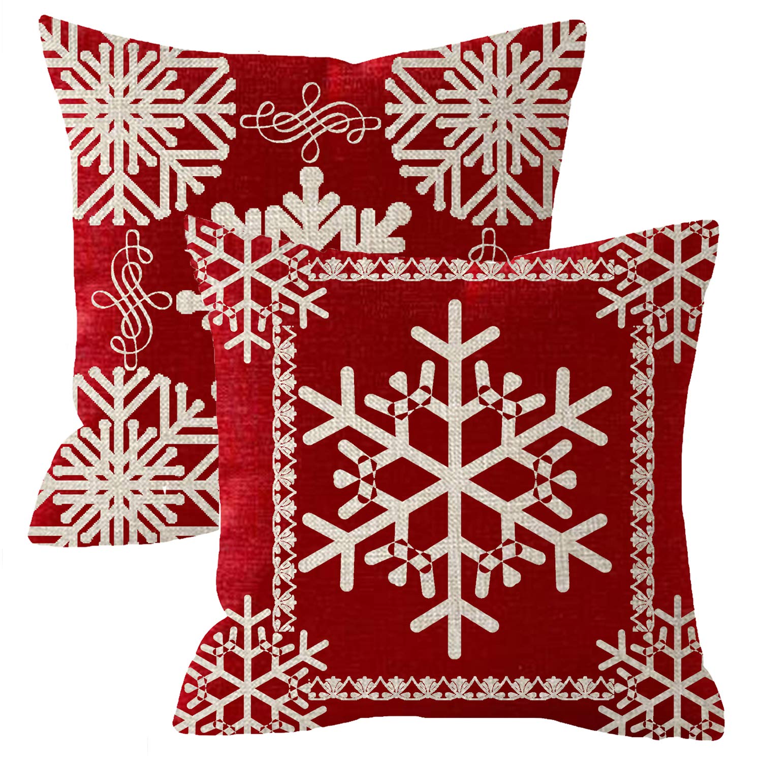 Niditw Set Of 2 Sister Birthday Gift Joy Peace Noel Beautiful Snowflakes Body Red Cotton Burlap Linen Throw Pillow Case Cushion