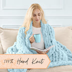 Adyrescia Chunky Knit Blanket Throw | 100% Hand Knit With Jumbo Chenille Yarn (50''X60'', Light Blue)