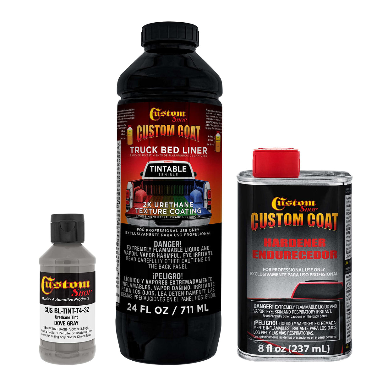 Custom Coat Dove Gray 1 Quart Urethane Spray-On Truck Bed Liner Kit - Easy Mixing, Just Shake, Shoot - Professional Durable Text