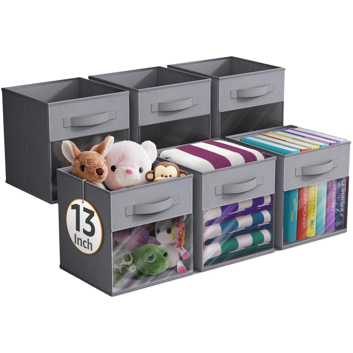 Sorbus Storage Cubes with Clear Window, 6 Pack (13 Inch, Grey)