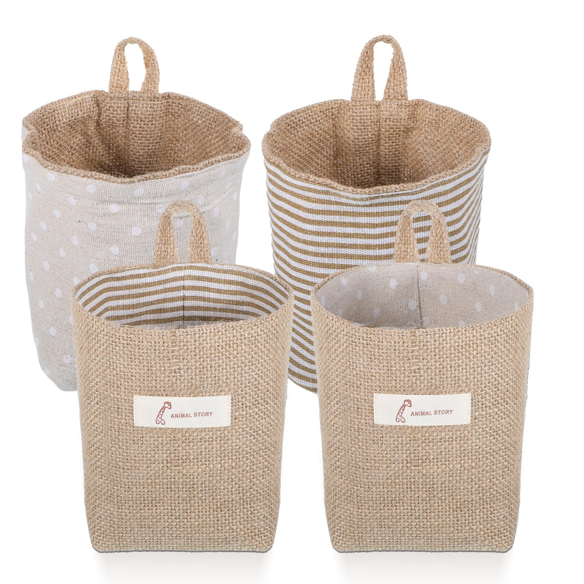 Jxiwfvl 2 Pack Hanging Basket for Door, Small Jute Wall Storage, Hanging Storage Bags Cotton Linen Boho Camper Decor for Keys, F