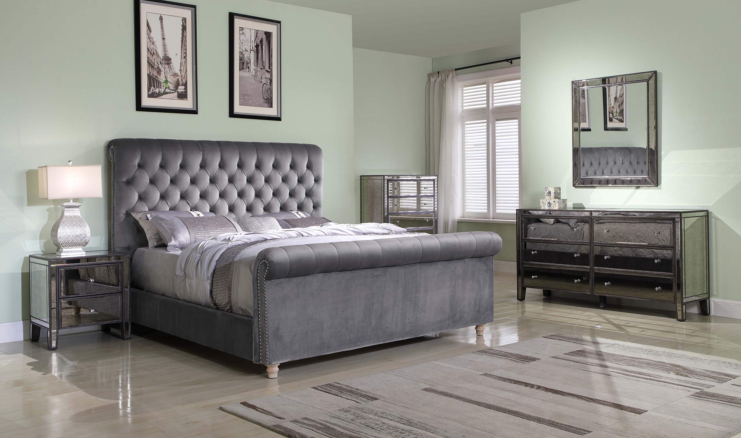 Best Master Furniture Jean-Carrie Upholstered Sleigh Bed