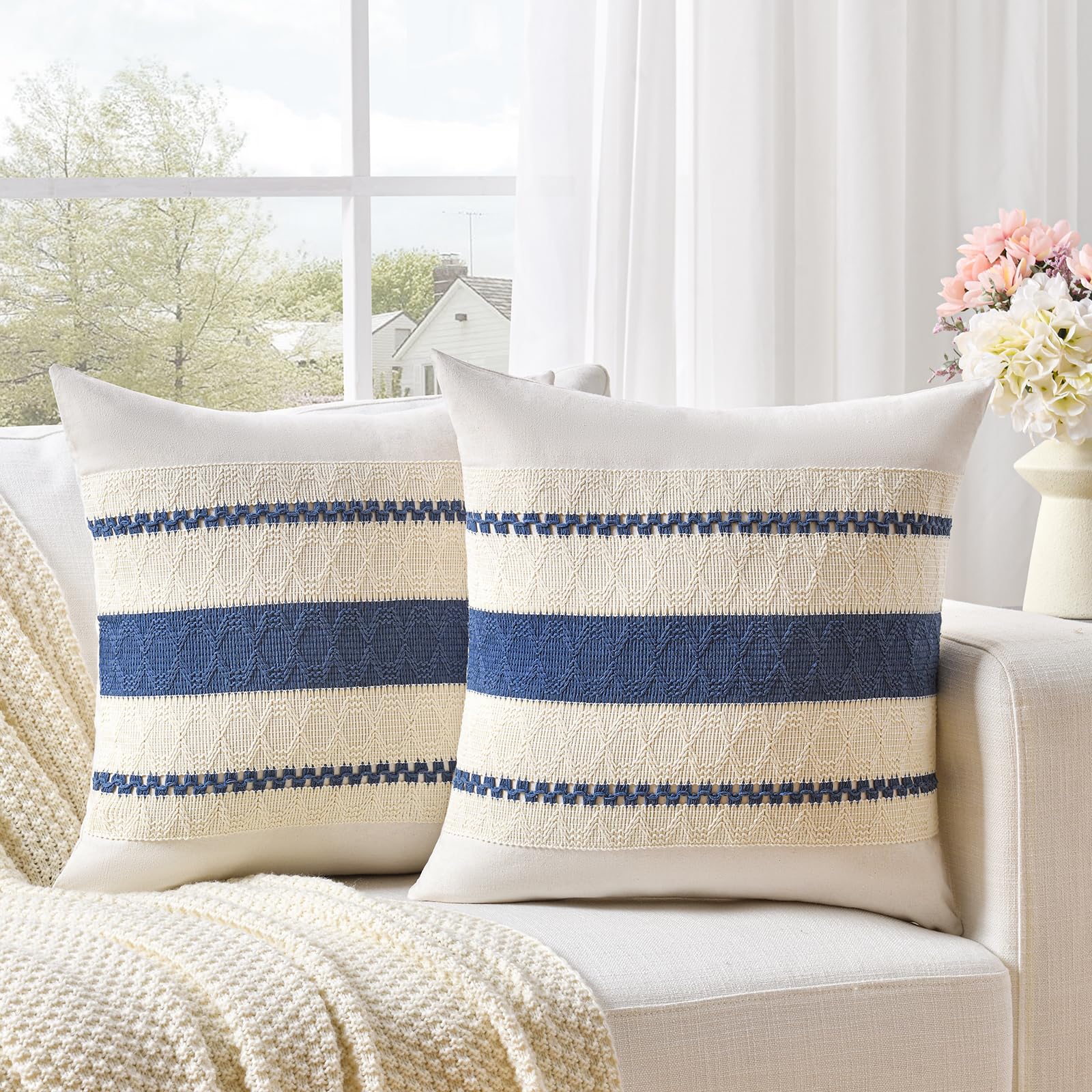 Fancy Homi Set Of 2 Dusty Blue Vintage Decorative Throw Pillow Covers 18X18 Inch For Couch Bed Sofa Chair Bedroom, Rustic Retro