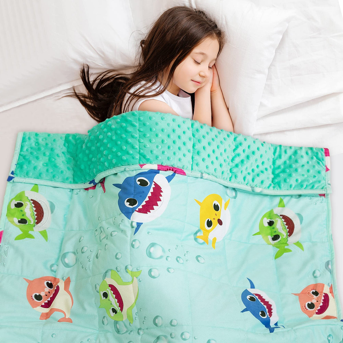 Insugar Kids Weighted Blanket 5Lb, 36 X 48 Inches, Shark Flannel Minky Dots Child Heavy Blanket, Breathable Soft Lap Blanket Thr