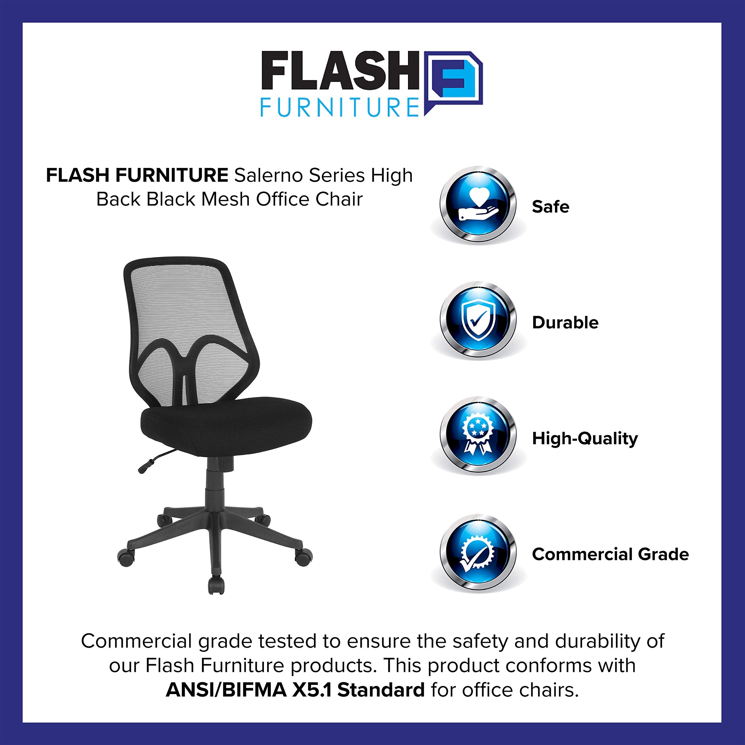 Flash Furniture Salerno Series High Back Black Mesh Office Chair - Thumbnail 2
