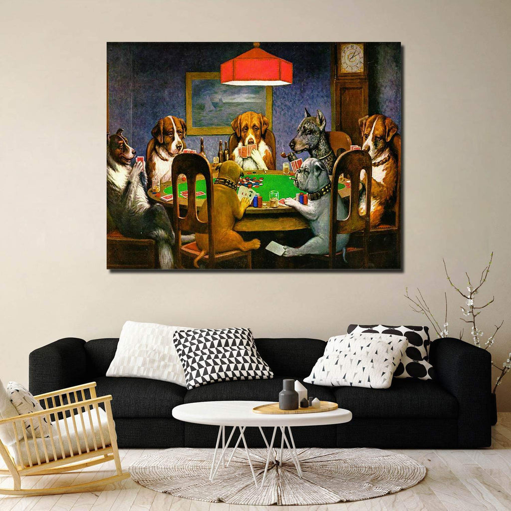 Canvas Print Wall Art - Pokers Dogs Dogs Playing Cards - Wall Decor Modern Artwork Paintings Pictures For Living Room Stretched
