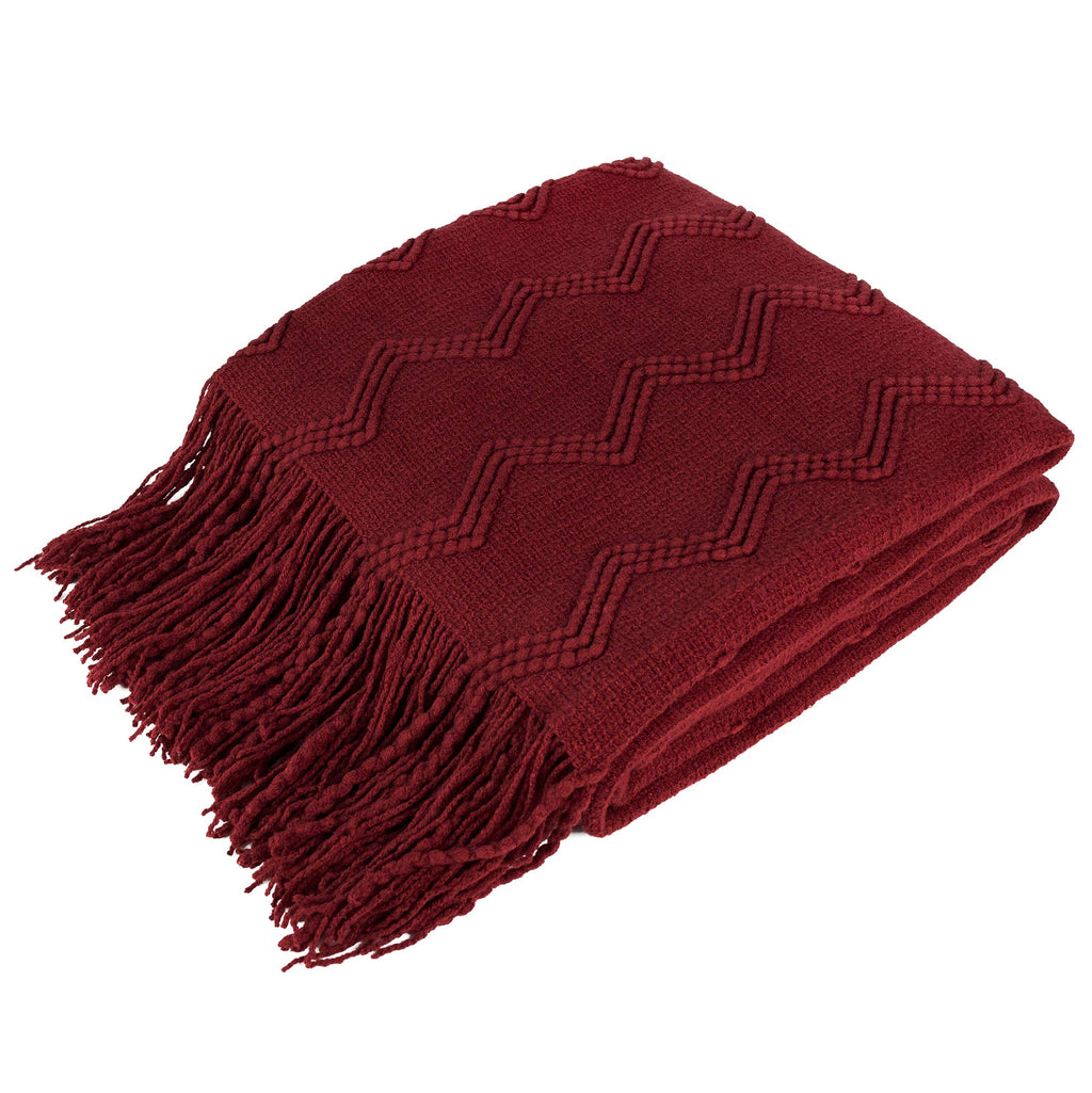 Pavilia Maroon Red Knit Throw Blanket For Couch Bed, Soft Knitted Farmhouse Sofa Throw For Living Room, Lightweight Decorative F