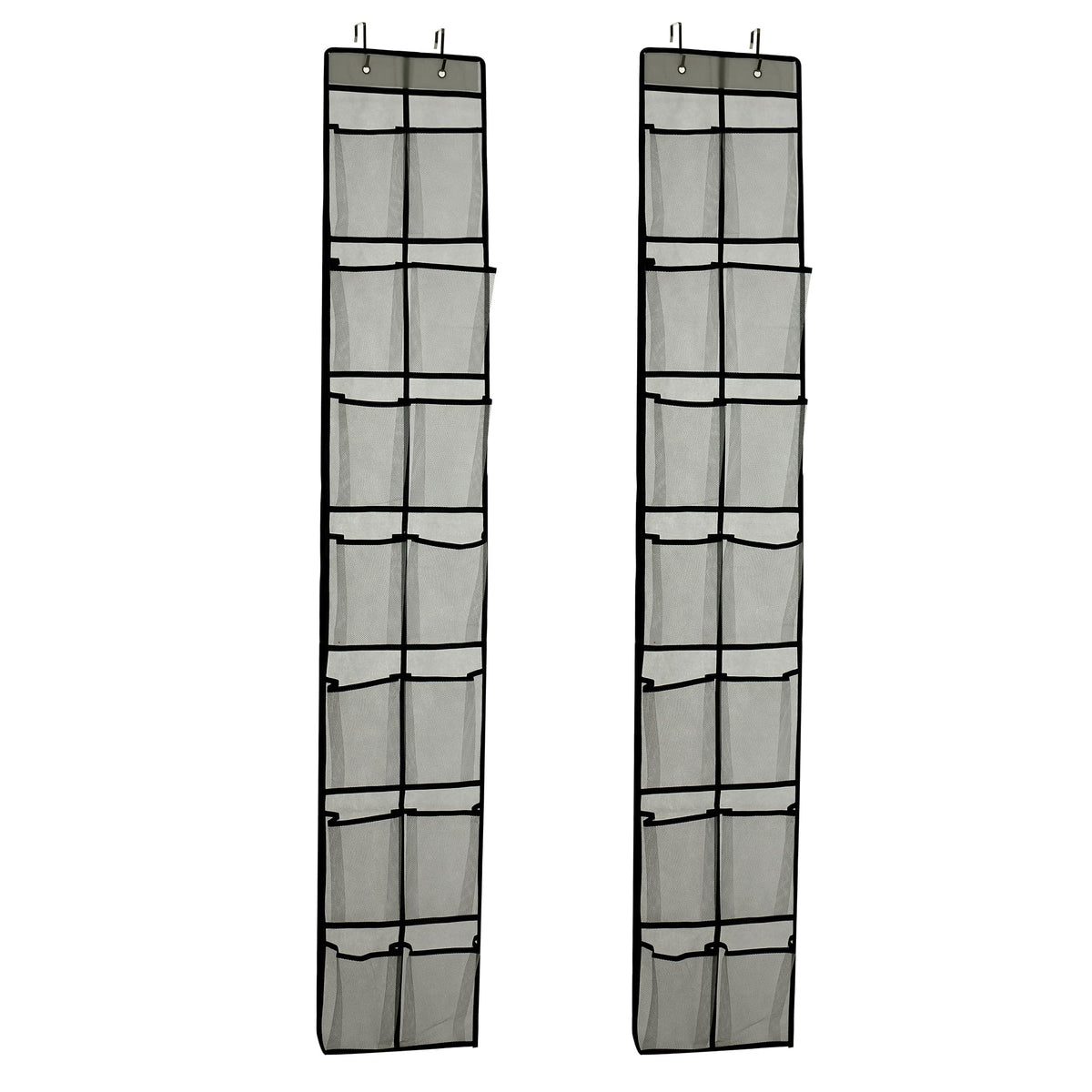 PVWSG Over The Door Shoe Organizer, 14 Large Mesh Pockets Hanging Shoe Rack for Closet Organizers and Storage, Gray, 2-pack (gra