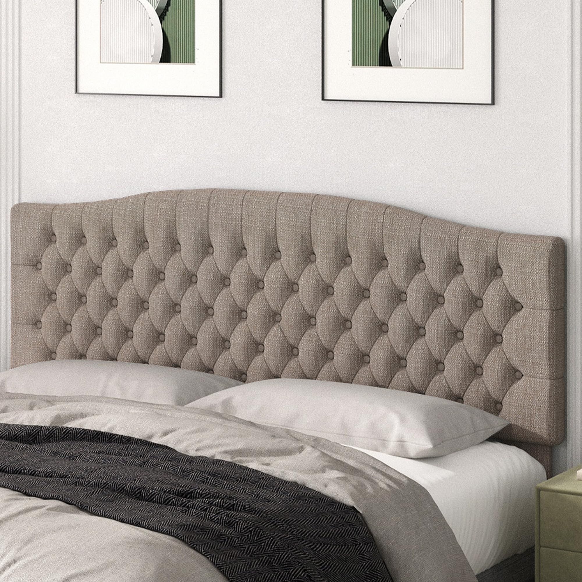 Befurtori Linen Upholstered King Size Headboard Only, Tufted Button Headboard For King/Cal King Adjustable Bed, Curved Integrated Design With Solid Wood Head Board And Luxury Soft Padded, Linen