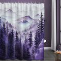 QGHOT Mountain Shower Curtain Sets, Dark Purple Shower Curtains for Bathroom, Nature Woodland Forest Waterproof Pine Tree Bathro