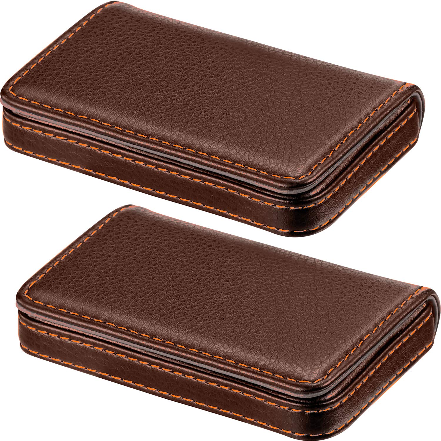 Outus 2 Pieces Business Card Holder, Pu Leather Business Card Case Pocket Wallet With Magnetic Shut For Men Women(Coffee And Cof