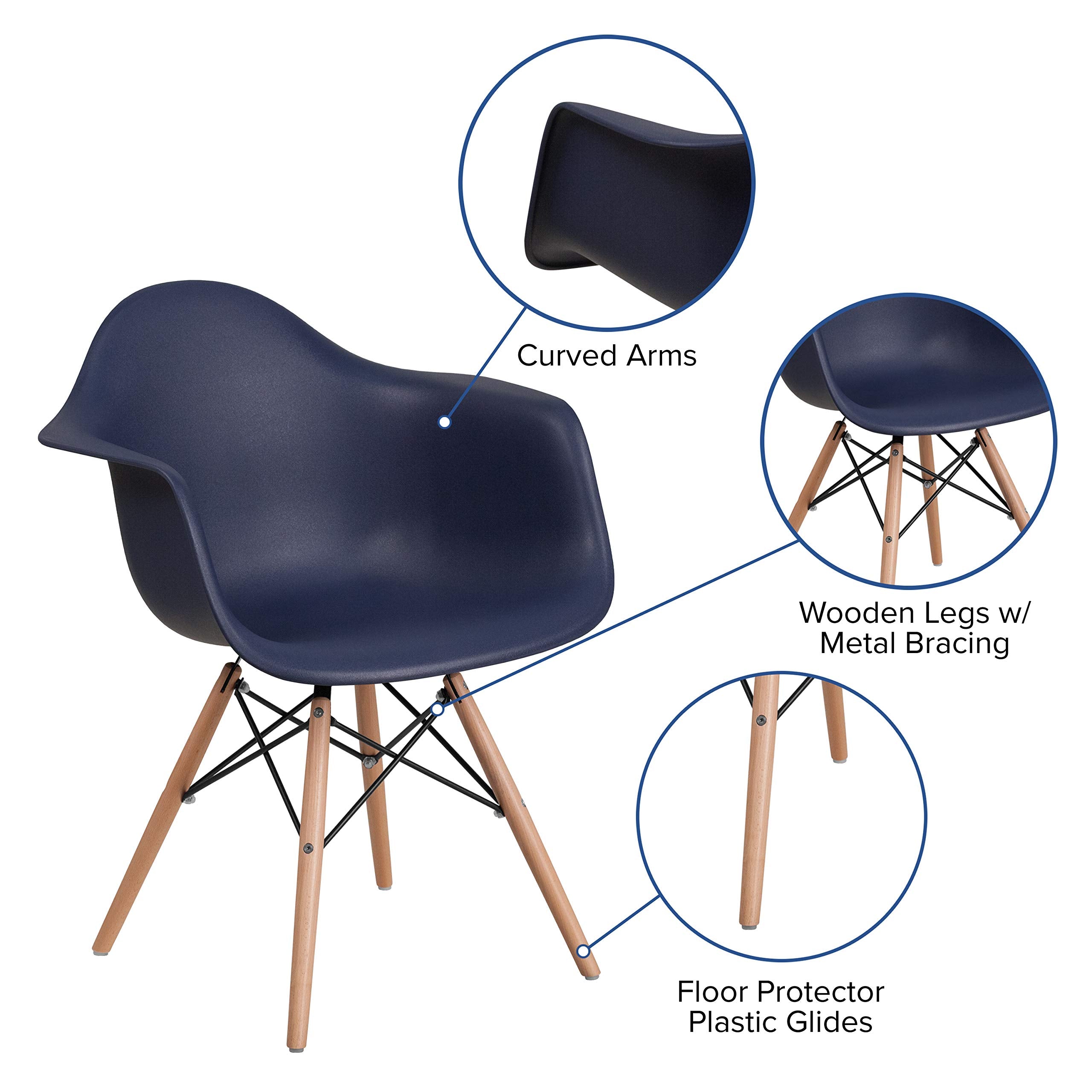 Flash Furniture Alonza Series Navy Plastic Chair With Wooden Legs